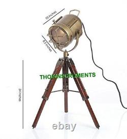 THOR INSTRUMENTS Vintage Industrial Style Brown Brass Finish Teak Wood Tripod