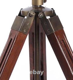 THOR INSTRUMENTS Vintage Industrial Style Brown Brass Finish Teak Wood Tripod