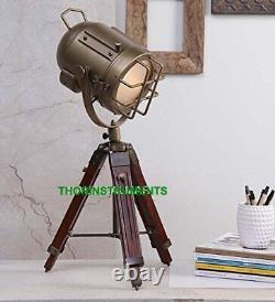 THOR INSTRUMENTS Vintage Industrial Style Brown Brass Finish Teak Wood Tripod