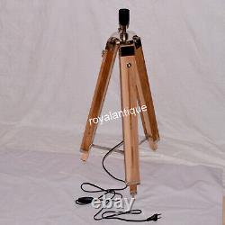 Teak Wooden Tripod Lamp Stand Vintage Industrial Metal Tripod Floor Lamp Decor