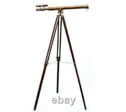 Telescope 39 Inch Antique Double Barrel Brass With Wooden Tripod Stand Handmade