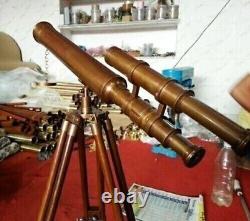 Telescope Brass Antique Marine Nautical Vintage, With Wooden Tripod Stand