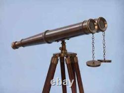 Telescope Spyglass Binoculars Brass Wooden Tripod Vintage Antique Nautical Decor