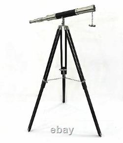 Telescope Tripod Brass Stand 18 Nautical Wooden Black Leather Spyglass Marine