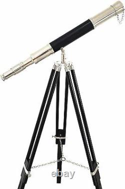 Telescope Tripod Brass Stand 18 Nautical Wooden Black Leather Spyglass Marine