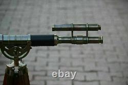 Telescope With Wooden Tripod Stand Nautical Floor Standing Brass Telescopes