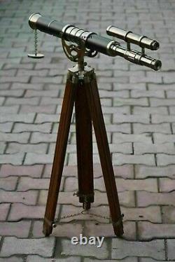 Telescope With Wooden Tripod Stand Nautical Floor Standing Brass Telescopes 55