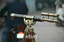 Telescope With Wooden Tripod Stand Nautical Floor Standing Brass Telescopes 55