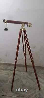 Telescope With Wooden Tripod Stand Telescope Nautical Brass Floor Standing