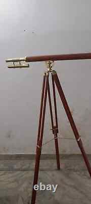 Telescope With Wooden Tripod Stand Telescope Nautical Brass Floor Standing