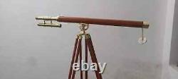 Telescope With Wooden Tripod Stand Telescope Nautical Brass Floor Standing