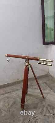 Telescope With Wooden Tripod Stand Telescope Nautical Brass Floor Standing