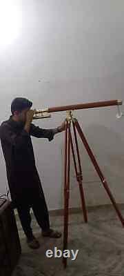 Telescope With Wooden Tripod Stand Telescope Nautical Brass Floor Standing