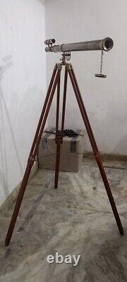 Telescope floor standing brass wooden tripod stand Telescope