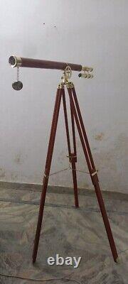 Telescope floor standing brass wooden tripod stand Telescope