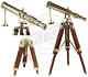 Telescope With Wooden Tripod Vintage Antique Nautical Decorative Brass Gift
