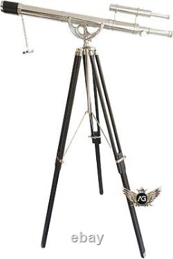 Telescope with Wooden Tripod Vintage Antique Nautical Decorative Gift Solid Brass