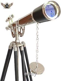 Telescope with Wooden Tripod Vintage Antique Nautical Decorative Gift Solid Brass