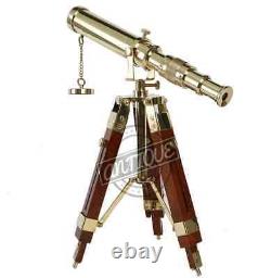 Telescope with Wooden Tripod Vintage Antique Nautical Decorative Gift Solid Brass