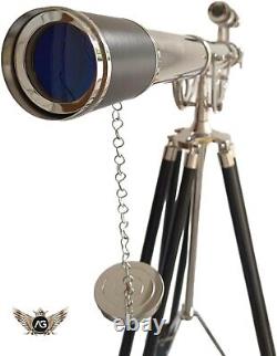 Telescope with Wooden Tripod Vintage Antique Nautical Decorative Gift Solid Brass