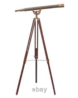 Telescope with Wooden Tripod Vintage Antique Nautical Decorative Gift Solid CA53