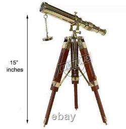 Telescope with Wooden Tripod Vintage Antique Nautical Decorative Solid Brass Gift