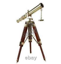 Telescope with Wooden Tripod Vintage Antique Nautical Decorative Solid Brass Gift