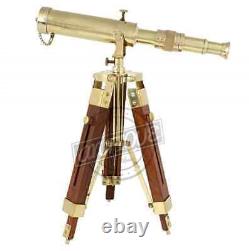 Telescope with Wooden Tripod Vintage Antique Nautical Decorative Solid Brass Gift