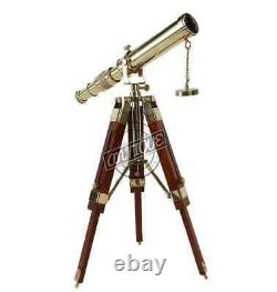 Telescope with Wooden Tripod Vintage Antique Nautical Solid Brass Decorative Gift