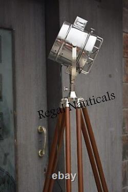 Theater Marine Spotlight Floor Lamp Light Vintage Spot light with Brown Tripod