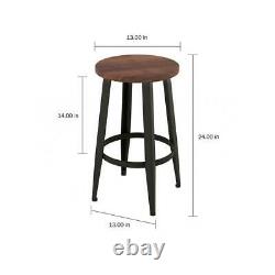 Tripod Chair Wood Vintage Backless Metal Counter Stools Round Foot Rest (2-Pack)