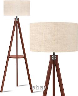 Tripod Floor Lamp, Mid Century Wood Standing Lamp, Modern Design Shelf Floor Lam