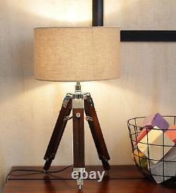 Tripod Floor Lamp Nautical Spotlight Vintage Studio Wooden Light Home Office