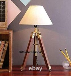 Tripod Floor Lamp Nautical Spotlight Vintage Studio Wooden Light Home Office