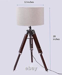 Tripod Floor Lamp Nautical Spotlight Vintage Studio Wooden Light Home Office