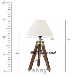 Tripod Floor Lamp Nautical Spotlight Vintage Studio Wooden Light Home Office