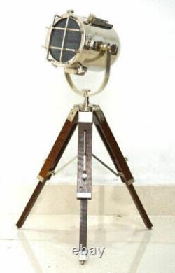 Tripod Floor Lamp Nautical Spotlight Vintage Studio Wooden Light Home Office