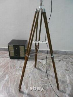 Tripod Floor Lamp Nautical Spotlight Vintage Studio Wooden Light Home Office