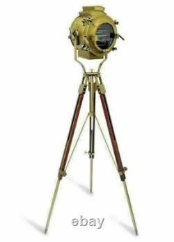 Tripod Floor Lamp Spotlight Nautical Wooden Lighting Contemporary Vintage