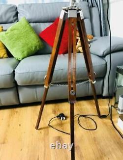 Tripod Floor Lamp Vintage Led Wooden Spotlight Nautical Antique Style Light Uk