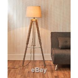 Tripod Floor Lamp Vintage Retro Wooden Light Standard With Shade