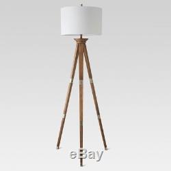 Tripod Floor Lamp Wood Base White Shade Vintage Antique Mid Century with Bulb