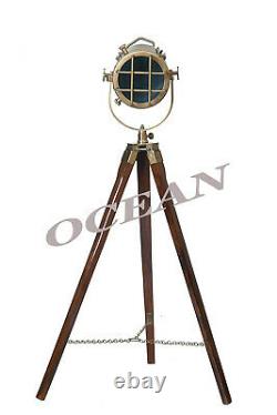 Tripod Lamp Floor Stand Spot Light Antique Nautical Studio Vintage Searchlight