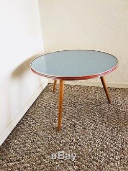 Tripod Mid Century Plant Stand Side Table End Table Blue Gold Vintage Atomic