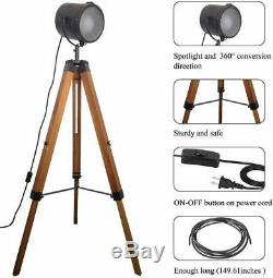 Tripod Spotlight Floor Lamp Vintage Retro Light Industrial Wooden Lighting New