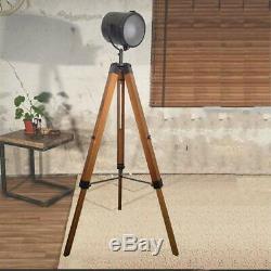 Tripod Spotlight Floor Lamp Vintage Retro Light Industrial Wooden Lighting New