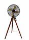 Tripod Wooden Tripod Stand Adjustable Nautical Handmade Black Antique Floor Fan