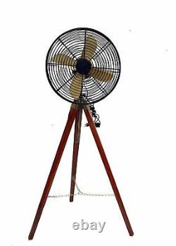 Tripod Wooden Tripod Stand Adjustable Nautical Handmade Black Antique Floor Fan