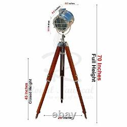 USED Tripod Floor Lamp Wooden Vintage Style E27 White LED Brown Spotlight