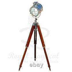 USED Tripod Floor Lamp Wooden Vintage Style E27 White LED Brown Spotlight